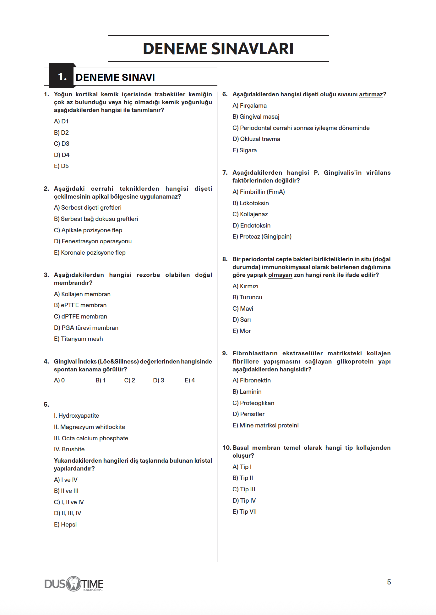 Periodontoloji Branş Denemeleri
