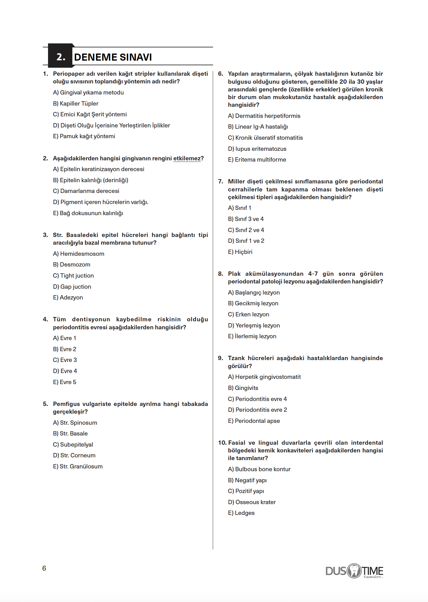 Periodontoloji Branş Denemeleri