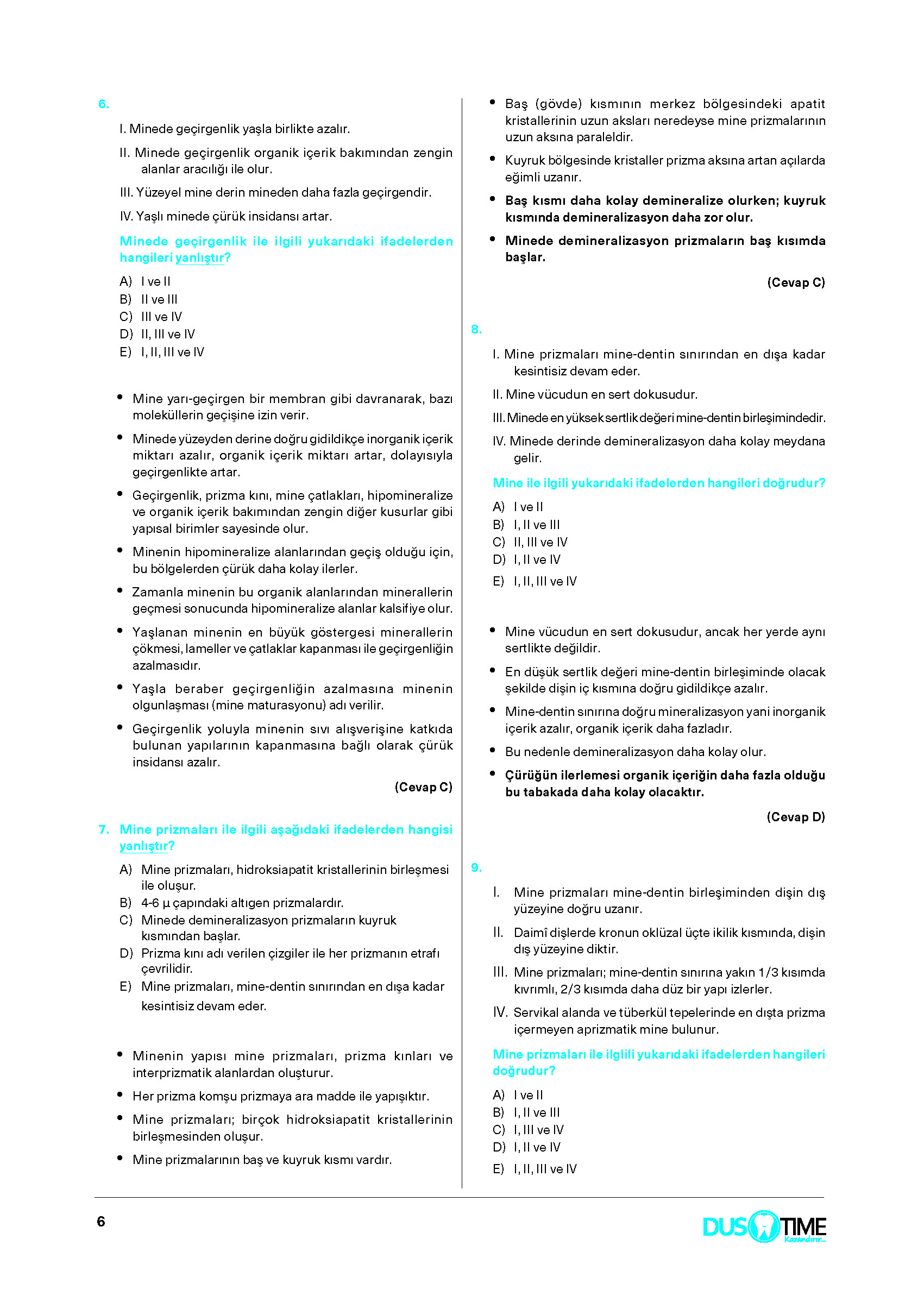 Restoratif Diş Tedavisi Soru Bankası